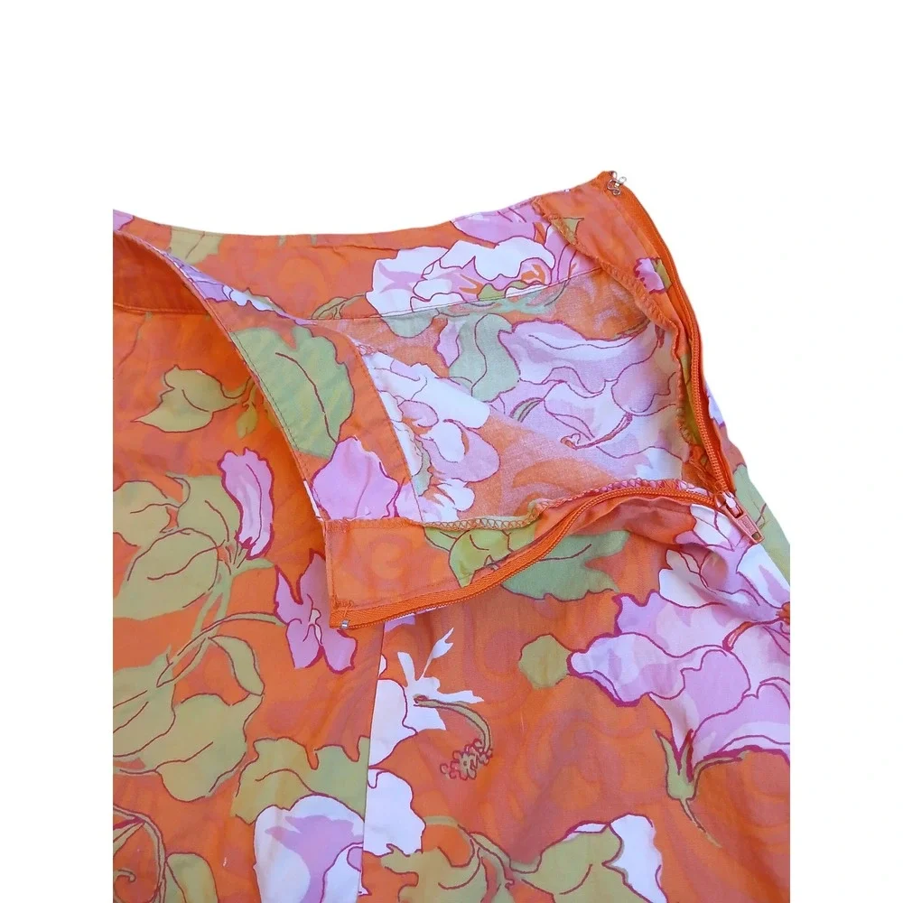 St. Johns‎ Bay Petite 16P Orange Pink Floral Hibiscus A-Line Stretch Skirt 20in